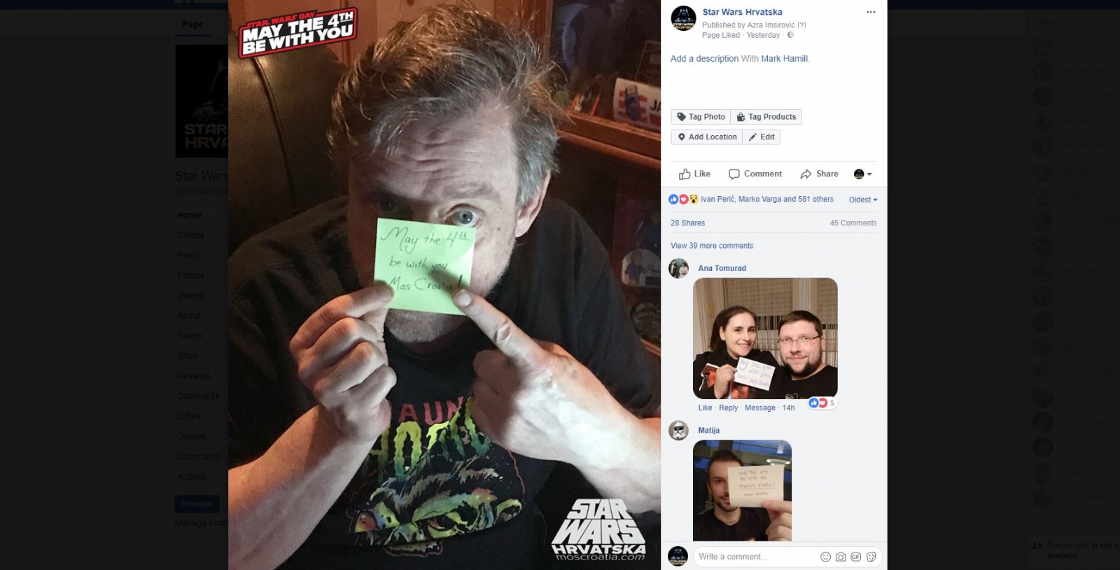 Mark Hamill čestitao May the 4th udruzi Star Wars fanova u Hrvatskoj